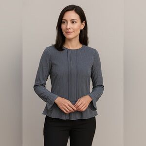 ✨Banana Republic Black & White Striped Peplum Pintuck  Women’s Blouse 😍